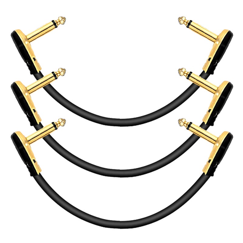 AZOR Guitar Patch Cables 4 Inch 3-Pack 6.35MM Effects Pedal Board Cord 1/4 Right Angle Instrument Cables for Amp/Amplifier,Mixer,Electric Bass (Gold) - Image 1